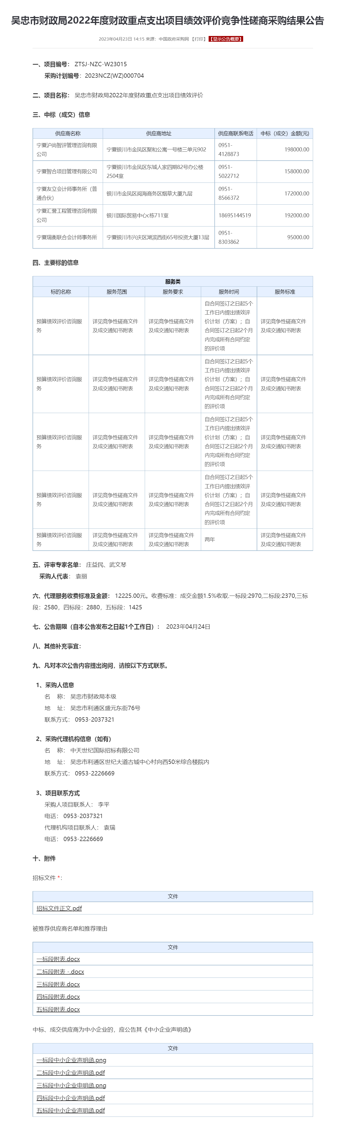 吴忠市财政局2022年度财政重点支出项目绩效评价竞争性磋商采购结果公告.png